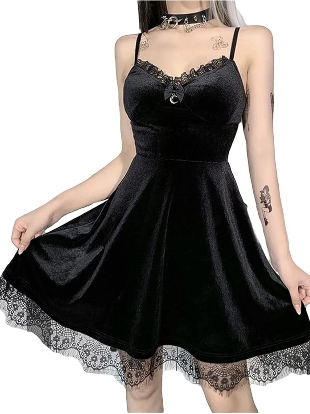 KILLSTAR Moonstruck Velvet Skater Dress Lace Trim Corset Back Black Size XXL